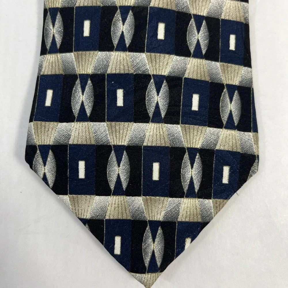 Don Loper Beverly Hills Mens Tie 4 in W x L 62in Silk Black Silver White